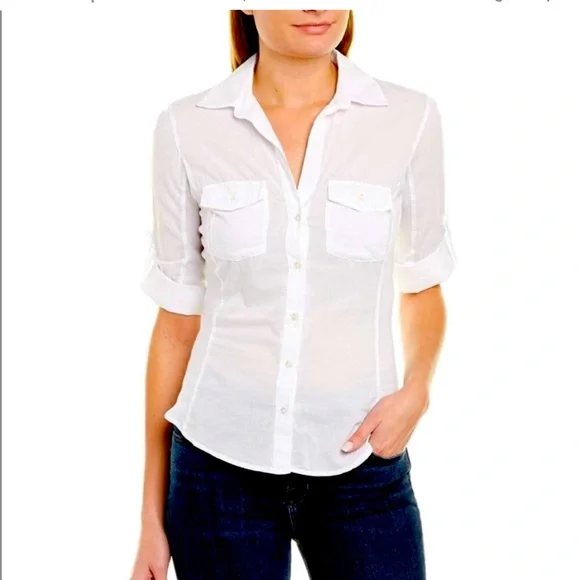 James Perse Standard Button Front Shirt White 100% Cotton Size Med. - Picture 8 of 9